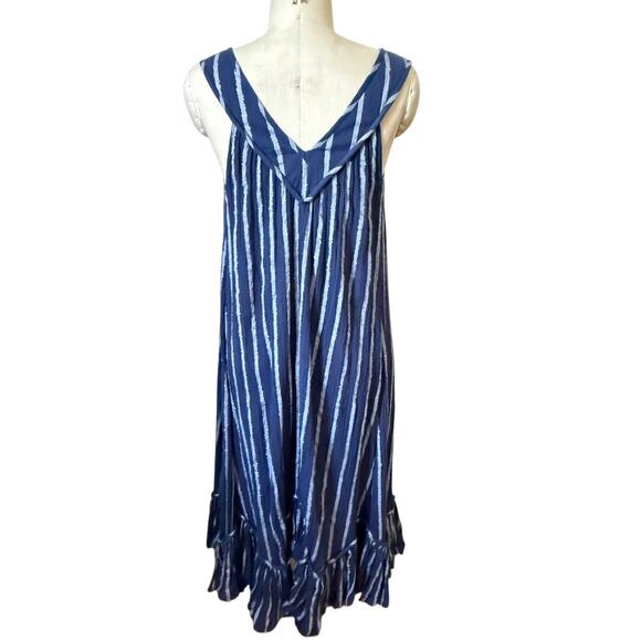 Vintage 70s Striped Summer Caftan Sundress in Blue & Silver Stripe Size Large - Picture 4 of 4